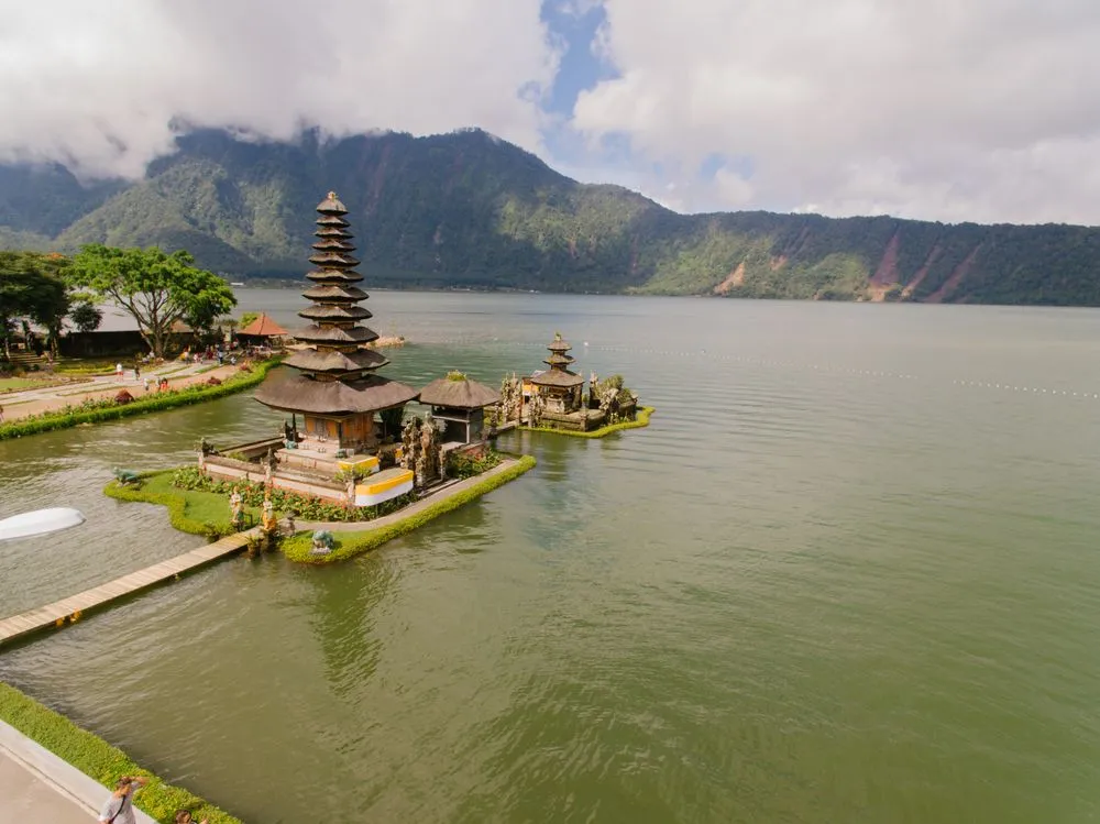 Ulun Danu Beratan temple on a lake in Bali