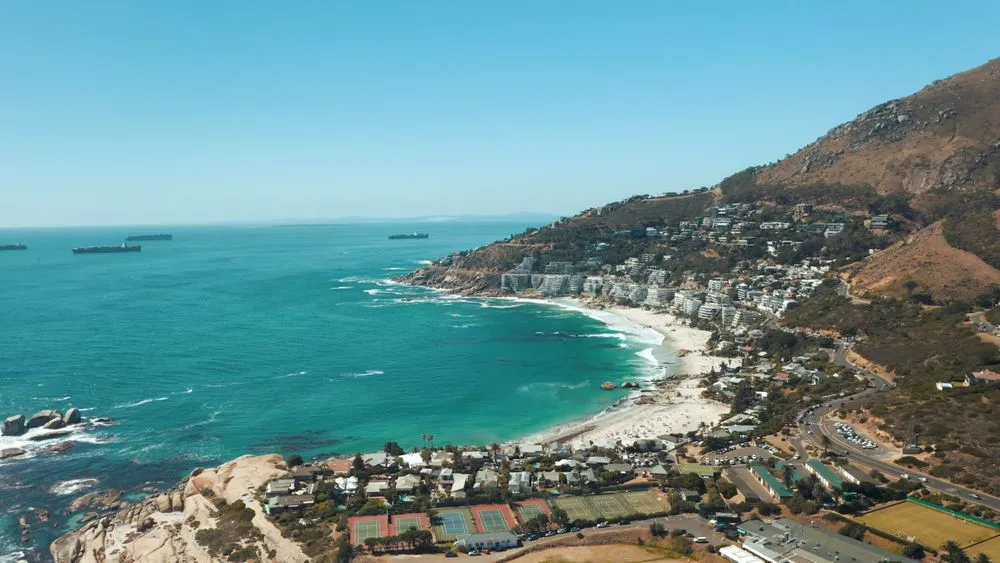 Coastline and beaches below the mountains of Cape Town